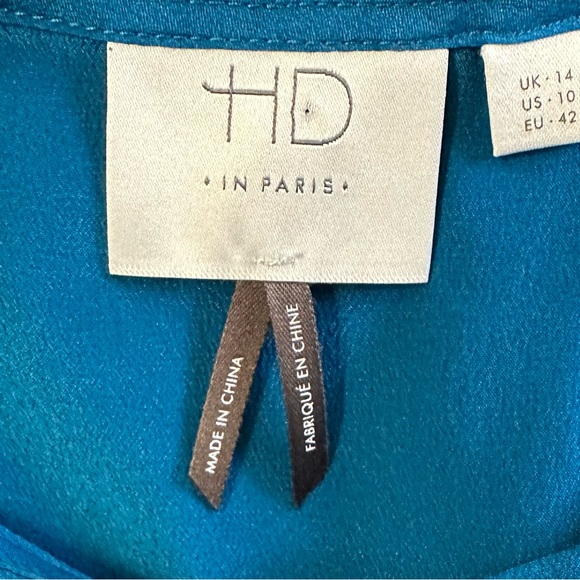 Anthropologie | HD in Paris Short Sleeve Silk Ruffle & Peplum Top Peacock Blue - Picture 4 of 6